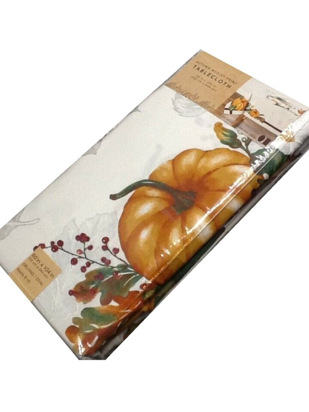 new Autumn Medley Pumpkin Damask 60" x 104" Thanksgiving Tablecloth (seats 8-10)